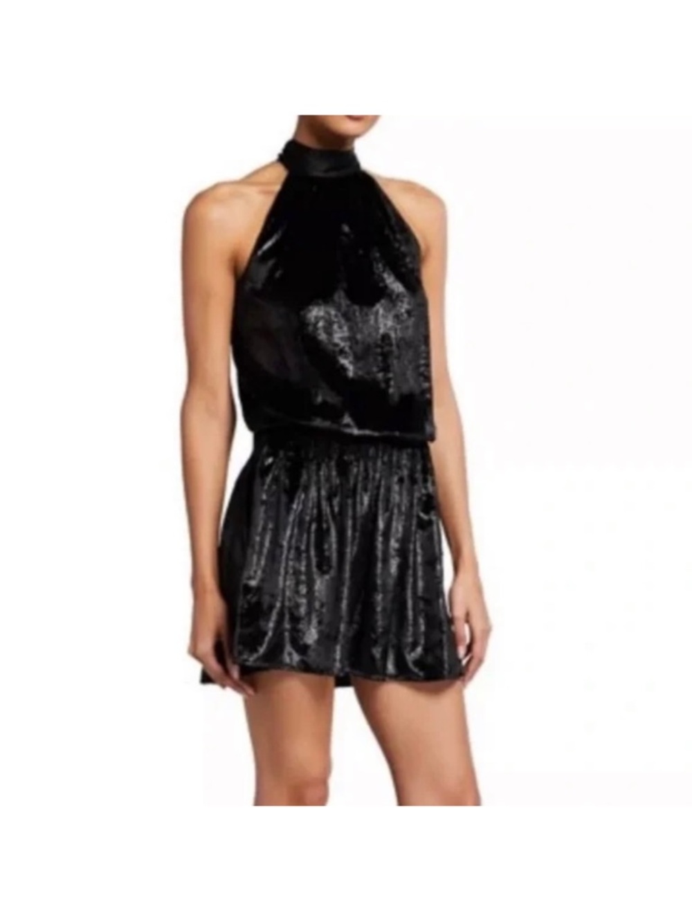 NWT Ramy Brook Black Velvet Halter Mini Dress